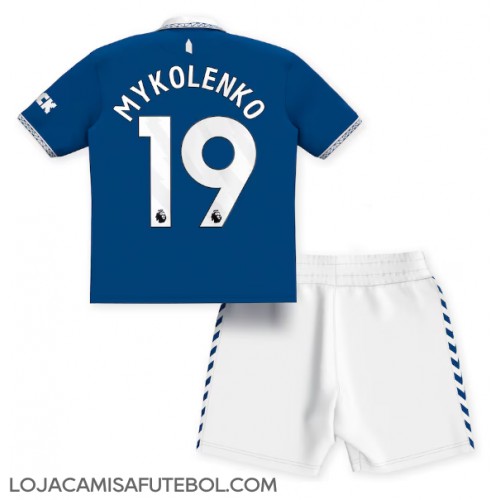 Camisa de Futebol Everton Vitaliy Mykolenko #19 Equipamento Principal Infantil 2023-24 Manga Curta (+ Calças curtas)